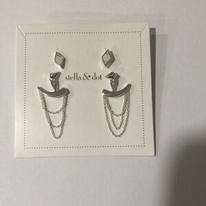 Stella & Dot Drape Ear Jacket Silver Chain Earrings